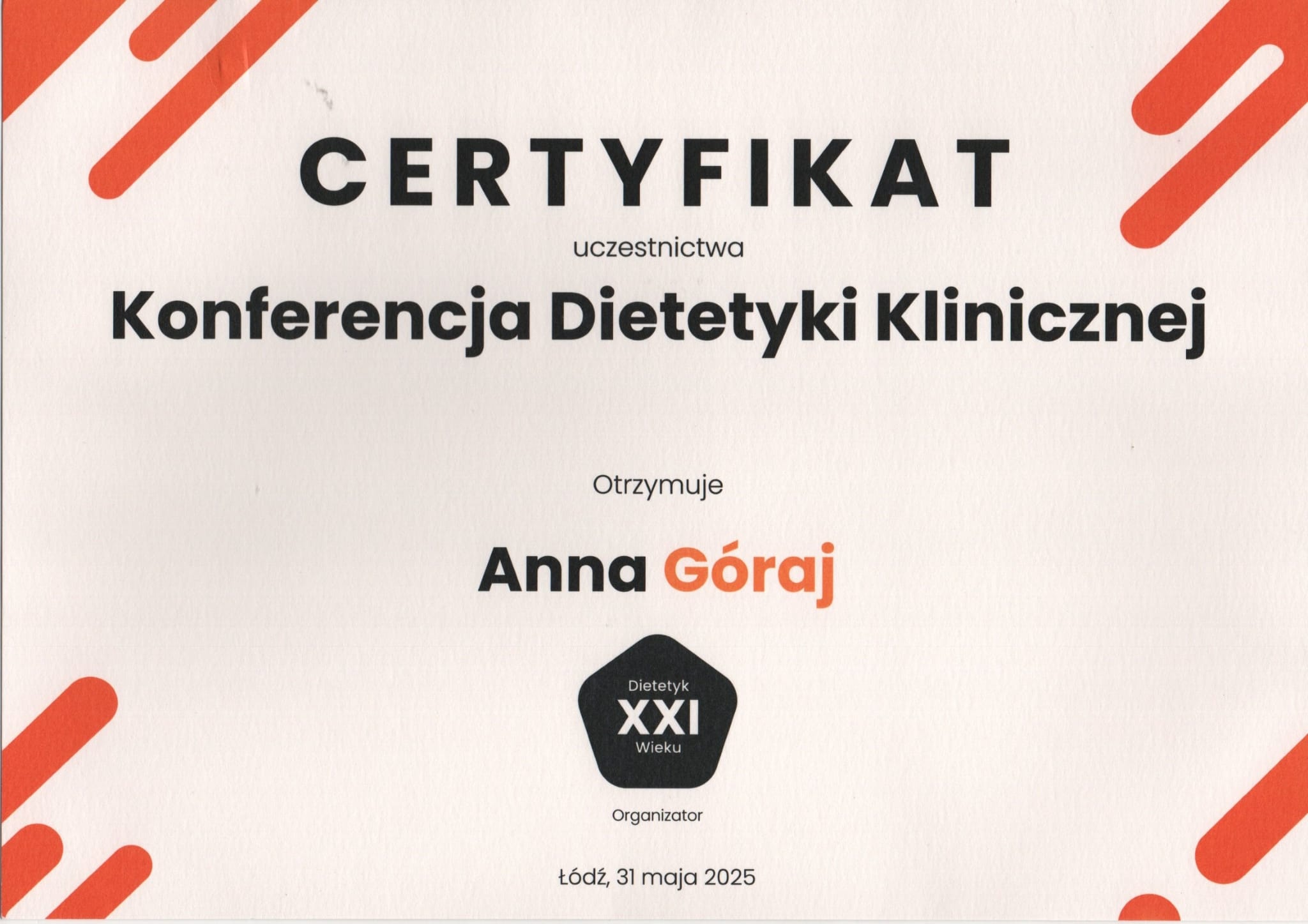 Certyfikat - ukończone szkolenie specjalistyczne