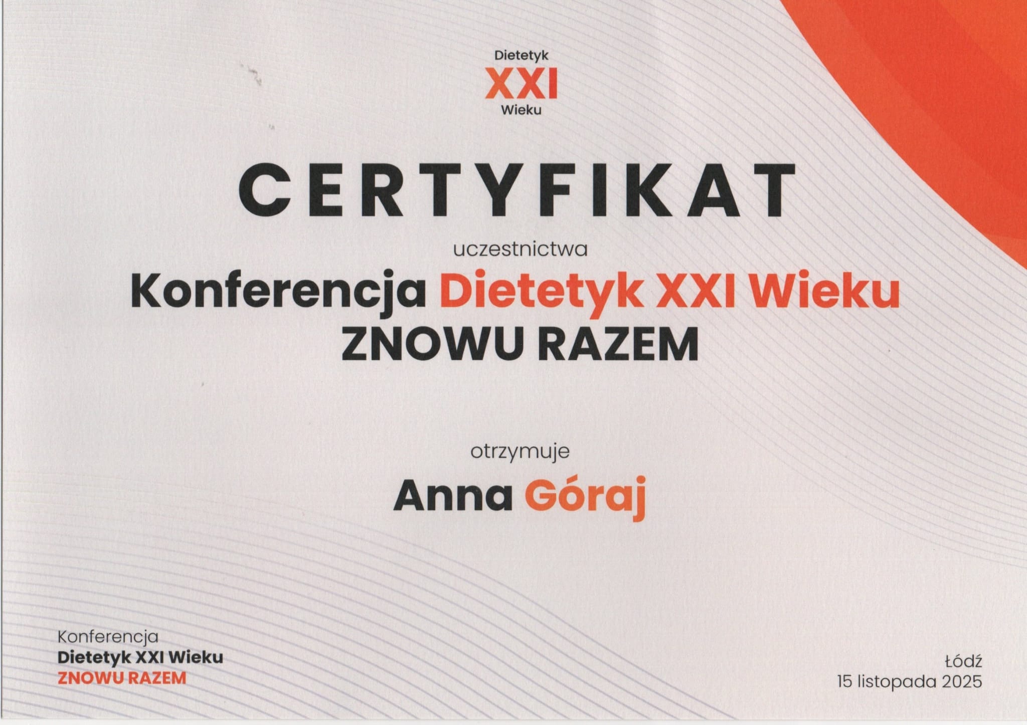 Certyfikat - ukończone szkolenie specjalistyczne