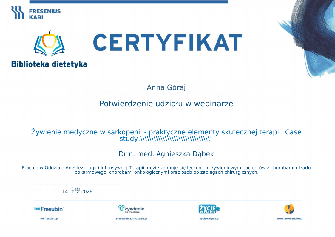 Żywienie medyczne w sarkopenii - praktyczne elementy skutecznej terapii. Case study