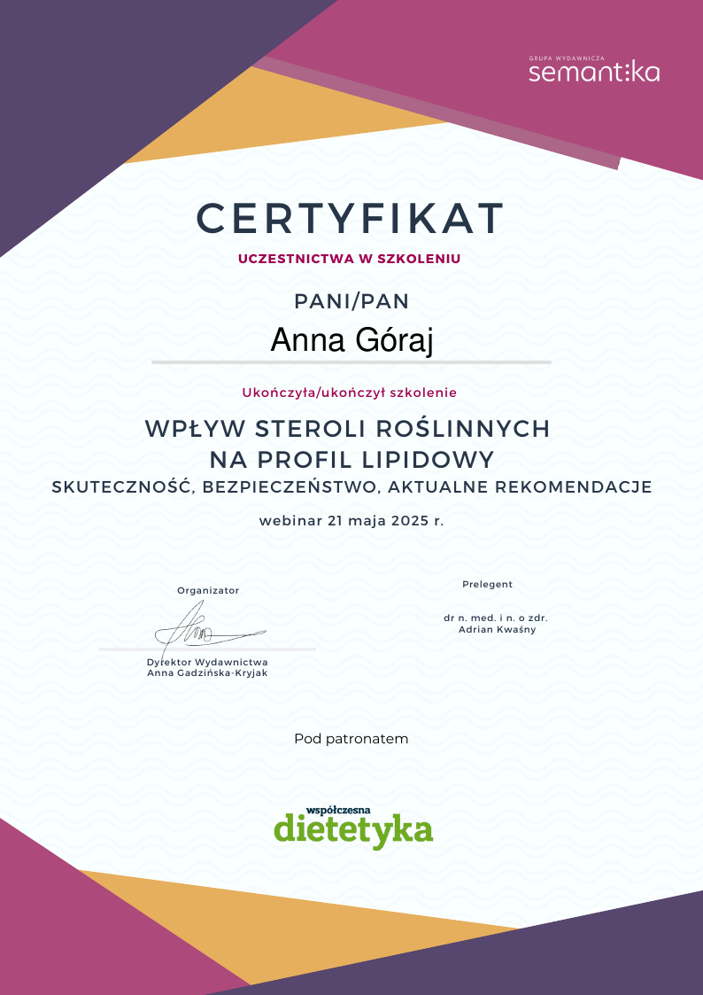 Wpływ steroli roślinnych na profil lipidowy - skuteczność, bezpieczeństwo, aktualne rekomendacje