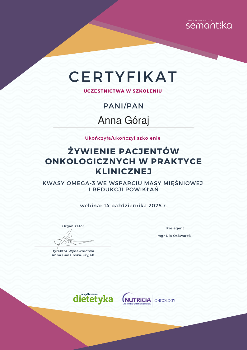 Żywienie pacjentów onkologicznych w praktyce klinicznej - kwasy omega-3 we wsparciu masy mięśniowej